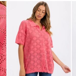 💕106 Open knit Button Up Top